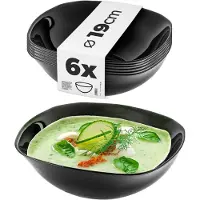 Kadax Zwarte glazen kom, 17,5 x 17,5 cm, slakom, set kom, magnetrongeschikte mueslikom, serveerschaal voor salades, soepen, voorgerechten, fruit (zwart / 6 stuks)