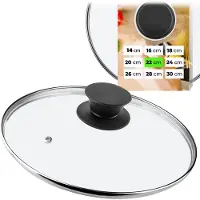 Kadax glazen deksel met siliconen handgreep, hittebestendig deksel voor potten, deksel met stoomgat, universeel deksel in verschillende maten, rond (22 cm, zwart)