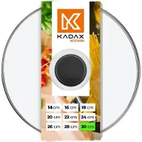 Kadax glazen deksel met siliconen handgreep, hittebestendig deksel voor potten, deksel met stoomgat, universeel deksel in verschillende maten, rond (30 cm, zwart)