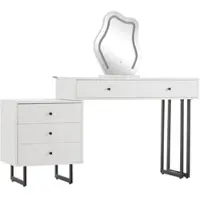 OKWISH Kaptafel Met Spiegel En Ledverlichting - Uitschuifbaar Tafelblad - 5 Lades Voor Opbergen - Hoogglans Spaanplaat Wit - 100×40×76 Cm