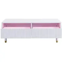 OKWISH Salontafel – Met 7 Kleurige LED Verlichting – Woonkamer – MDF Wit Met Goud Wit Houten Poten – 110×50×40 Cm