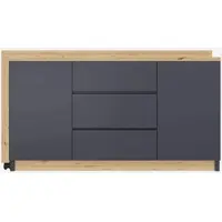 OKWISH Bureau - Draaibaar En Inklapbaar - 2 Deuren En 3 Lades - Voor Werkhoek Of Sideboard - Grijs Eiken - 120x50x76,5 Cm