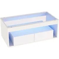 OKWISH Salontafel – Modern – 2 Lades – Met LED-Verlichting (App-Besturing) – Hoogglans Ladefronten – Geharde Glas Bovenplaat – Spaanplaat Wit – 100x50x40 cm