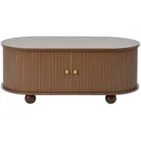 OKWISH Salontafel - Ovaal Design Met Opbergruimte - Woonkamer En Kleine Ruimtes - MDF Walnootkleur - 100 x 50 x 40 cm