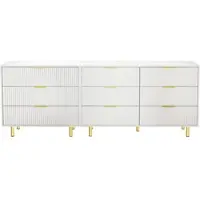OKWISH Dressoir Set Met Lades - Modulair Met 9 Lades - Voor Woonkamer Slaapkamer Hal - MDF Wit Met Goudkleurige Grepen - 200x40x72 Cm