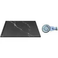 Vente-unique Extra platte opzet- of inbouwdouchebak, uitsnijdbaar van SMC-hars met sifon - Zwart gemarmerd - 120 x 90 cm - LYROSA