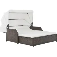 vidaXL Ligbed 2-persoons met luifel poly rattan bruin