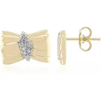 Cavill - Zilveren oorbellen 925 Sterling Zilver Verguld - I1 (G) Afrikaanse Diamanten 0,09 ct - Strikvorm - Elegante, feestelijke oorknopjes vrouw