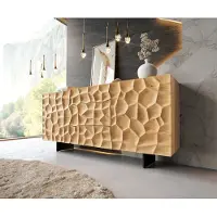 DELIFE Dressoir Solu 175 cm natuur eiken 2 deuren 3 laden onderstel zwevend metaal zwart 3D-front