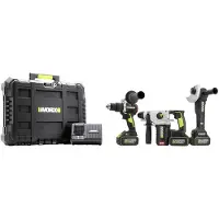 WORX WU928 Accu-boorhamer, Haakse accuslijper, Accu-klopboormachine 20 V 5 Ah Li-ion Incl. 2 accus, Incl. lader, Incl. opbergbox