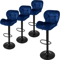 ML-Design Set van 4 barkrukken Leah velvet | fluweel blauw 41x110x47 cm barkrukken | NADUVI