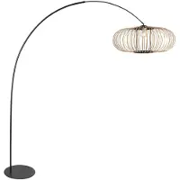 Steinhauer Booglamp zwart Curve met bamboe kap Ø60cm