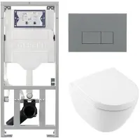 Villeroy & Boch Subway 2.0 compact DirectFlush Toiletset Geberit reservoir - softclose - quickrelease bedieningsplaat bedieningsplaat licht grijs rechthoekige knoppen - wit