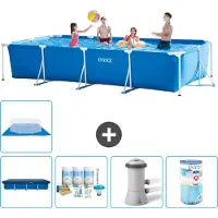 OEM Rechthoekig zwembad - 450 x 220 x 84 cm - Blauw - Inclusief afdekzeil - Onderhoudspakket - Zwembadfilterpomp - Filter - Bodemzeil