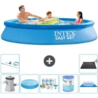 Intex Rond Opblaasbaar Easy Set Zwembad - 305 x 61 cm - Blauw - Inclusief Pomp - Solarzeil - Onderhoudspakket - Filter - Grondzeil - Schoonmaakset - Solar Mat - 8-delig