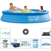 Intex Rond Opblaasbaar Easy Set Zwembad - 305 x 61 cm - Blauw - Inclusief Pomp - Solarzeil - Onderhoudspakket - Filter - Grondzeil - Schoonmaakset - Solar Mat - 8-delig