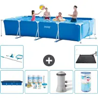 OEM Rechthoekige zwembaden - 450 x 220 x 84 cm - Blauw - Met afdekzeil - Onderhoudspakket - Zwembadpomp - Filter - Reinigingsset - Zonnemat