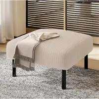 OKWISH Voetenbankje – 56 x 51 x 39 cm – Zacht Gestoffeerd Met Ribstof – Metaal – Beige – Voor Woonkamer En Slaapkamer