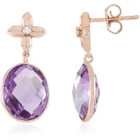 Cavill - Luxe Oorbellen 925 Sterling Zilver Roségoudverguld - 8,1 ct Lavendel Amethist Ovaal - Cambodjaanse Zirkonen - Elegante Dames Sieraden