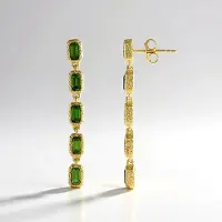 Cavill - Elegante oorbellen verguld 925 Sterling zilver - 1,286 ct Russische diopsied achthoekige edelstenen - 37 mm groene sieraden