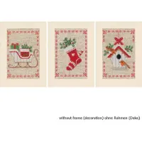 Vervaco - Wenskaart kit - Kerst - Kerstmotiefjes set van 3 - PN-0178342 - Borduren - Borduurpakket - Borduurpakket volwassenen - Borduurpakket kind
