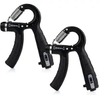 Faas Handtrainer - Set van 2 - Handknijper - Verstelbare Handtrainer 5 tot 60 KG - Automatische Teller - Verstelbare Handtrainer - Zwart - van