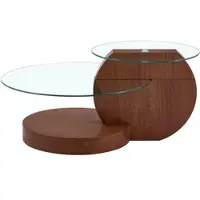 OKWISH Salontafel – Gelaagd Ontwerp Met Veiligheidsglas – Voor Woonkamer – MDF Met Walnootlook – Ø50 En Ø70 Cm