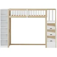 MODFU - Hoogslaper 90x200 cm – Wit/naturel met kledingkast & ladder met lades