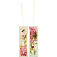 Lanarte Borduurpakket - Borduurset - Borduurpakket volwassenen - Telpakket - Bladwijzer kit - 6 x 20cm - Roze dahlia - Marjolein Bastin - Set van 2 - PN-0221308