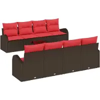 vidaXL Bankset, 9 stuks, 8 zitplaatsen, beige en rood, polyrotan