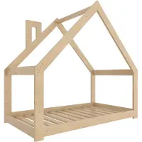 Need Sleep - Montessori Kinderbed Huisbed Peuterbed - Naturel Hout - 90x200 cm - met schoorsteen - symmetrisch