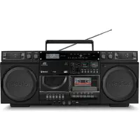 Medion P66538 Cassetterecorder (retro boombox met cd-speler, jaren 80, groot, USB, SD, cd, cassette MC, DAB+ radio telescopische antenne, Bluetooth, cassettedeck, opnamefunctie, werkt op batterijen)