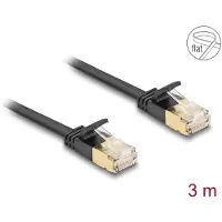 DeLOCK RJ45 netwerkkabel Cat.6A, mannelijk naar mannelijk, met stevige vergrendelingsmechanisme, en Cat.7 onbeschermd platte kabel U/FTP, 3 meter, zwart