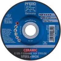 PFERD TOOLS 62212300 E 125-7 CERAMIC SGP STEELOX Afbraamschijf gebogen Diameter 125 mm Boordiameter 22.23 mm RVS, Staal 10 stuk(s)