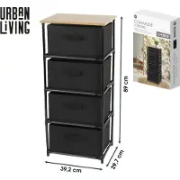 Urban Living Ladekast/organizer - met 4x lades - zwart - 40 x 30 x 89 cm - hout/metaal - kastjes voor hal/kantoor