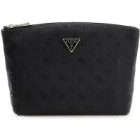 GUESS cosmetische tas Wilder Top Zip Cosmetic Bag Taupe Logo beige