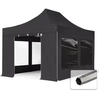 TOOLPORT 3x4,5 m Easy up partytent PVC met zijwanden (2 panorama), PREMIUM staal 40mm, zwart