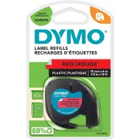 Dymo 91203 - 4m plastic tape zwart op rood / LetraTag tape / 12mm (origineel)