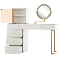 OKWISH Kaptafel - Luxe Make-up Meubel Met LED-verlichting - 120x45x115 cm - Spaanplaat - Goud Wit