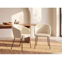 Vente-unique Set van 2 stoelen met armleuningen van boucléstof en metaal - Crèmewit - MORONI