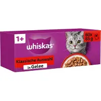 Whiskas Adult 1+ Classic Kattenvoer Nat Maaltijdzakjes Multipack Selectie in Gelei 60x85 gr
