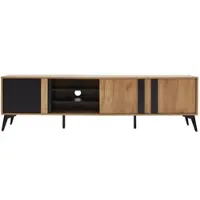 STILVORA Tv-Meubel - Rustiek Tv-Kast Met 3 Deuren En 4 Open Vakken - Kabeldoorvoer En Verstelbare Middelpoot - Spaanplaat - 180x40x50 cm - Zwart+Bruin