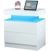 OKWISH Nachtkastje Met Led Verlichting - 2 Laden En Open Vak - Voor Slaapkamer En Woonkamer - Bewerkt Hout Wit