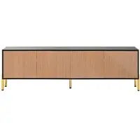 STILVORA Tv-Meubel - Gestructureerde Deuren En Goudkleurige Poten - Dichte Opbergruimte Voor Woonkamer - Spaanplaat - Zwart;Naturel - 179x35x53,5 Cm