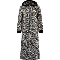 Gaubert Extra Lange Dames Rits Badjas met Capuchon en Zijzakken - Ochtendjas - Superzacht Coral Fleece - Panterprint Beige - Maat L/XL - 8205-Beige