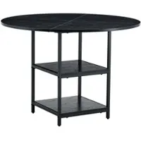 OKWISH Ronde Eettafel – 107 Cm – Met Dubbele Opbergplank – Voor 2 Tot 4 Personen – Industrieel – MDF En Metaal Zwart