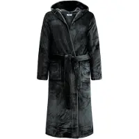 Gaubert Unisex Badjas Extra Lang met Capuchon en Ceintuur - Ochtendjas - Superzacht Coral Fleece - Heren Dames - Zwart - Maat S/M - 8210-Black