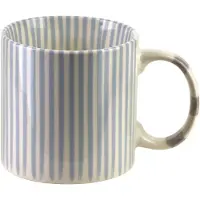 Mondex Mok Porselein RONNIE 9x13x9 cm Grijs met Blauwe Strepen 1 stuks