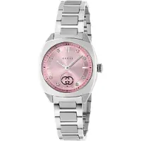 Gucci In elkaar grijpende Quartz dameshorloge 29mm - Elegant Zilverkleurig Timepiece