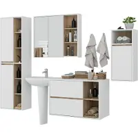 Akord Badkamermeubelset VAMI 4-delige / hangende Badkamerkasten / 21 Planken en 2 Lades / Wit – Sonoma Eik / Furniture Factory
